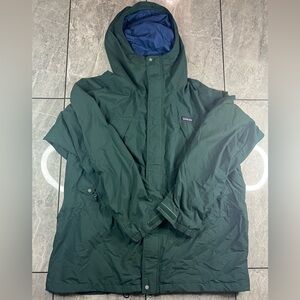 Patagonia Men's Green Long Sleeve Full Zip Jacket Hooded Windbreaker, Logo Sz XL